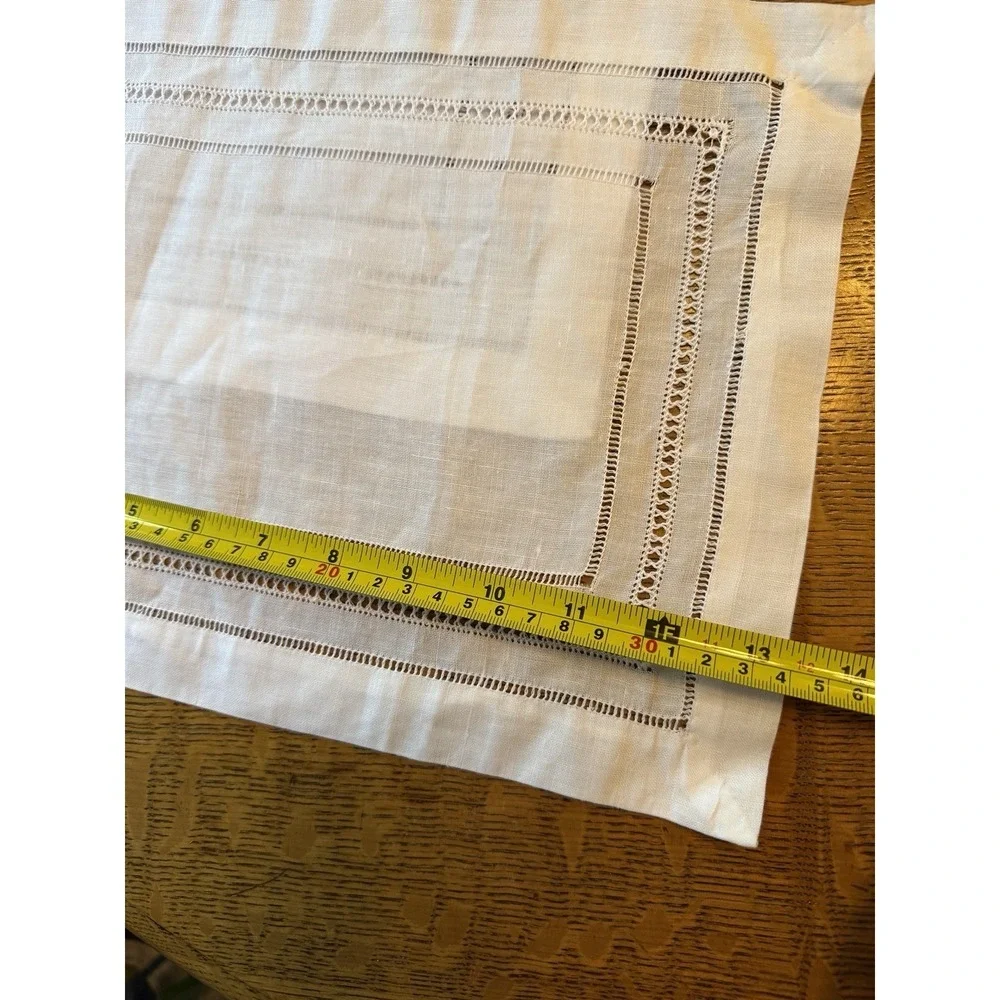 White Hemstitched Linen Placemats - Set of 3